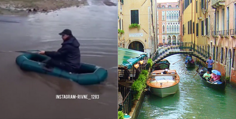 Венеція в Березному: в місті на Рівненщині люди пересіли на човни (ВІДЕО)